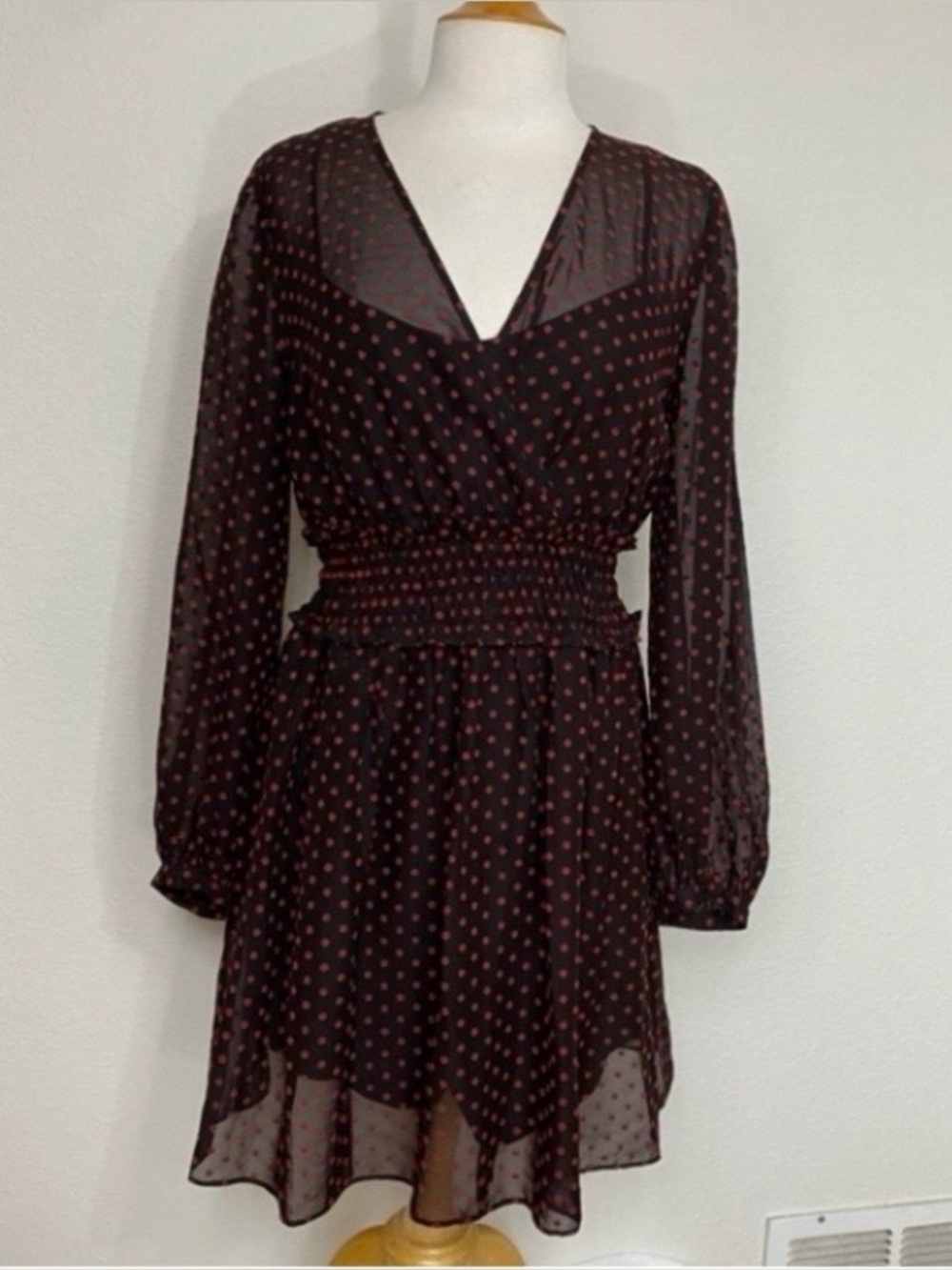 Cooper St Women's Black Red Floral Smock Chiffon Long Sleeve Mini Dress Size 6